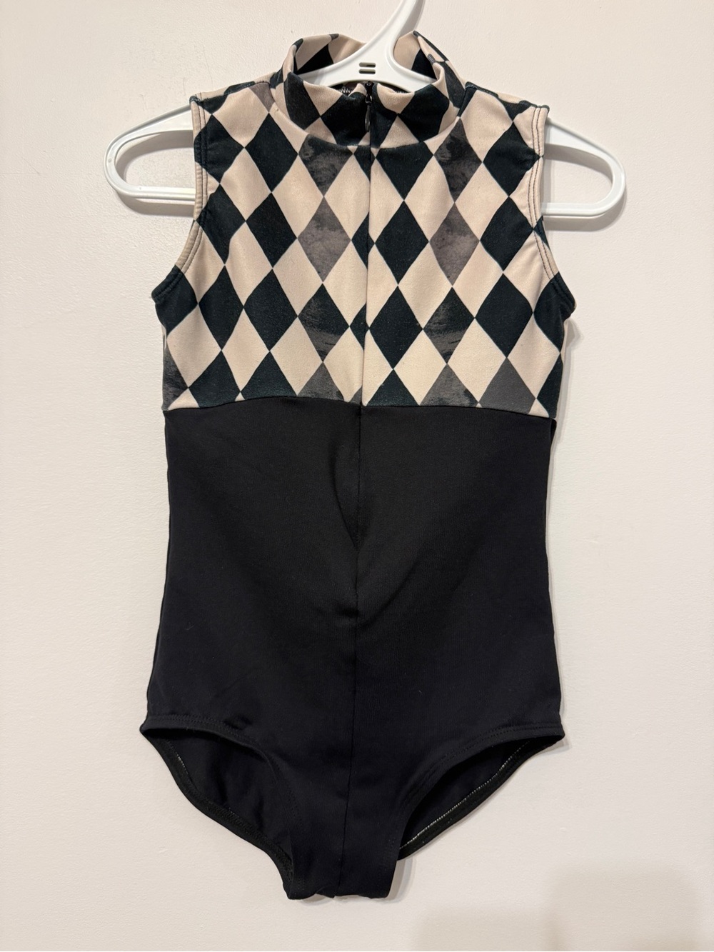 Ainsliewear Black & Cream Dance Ballet Leotard Girls Size Medium 8/10 Zip-Up